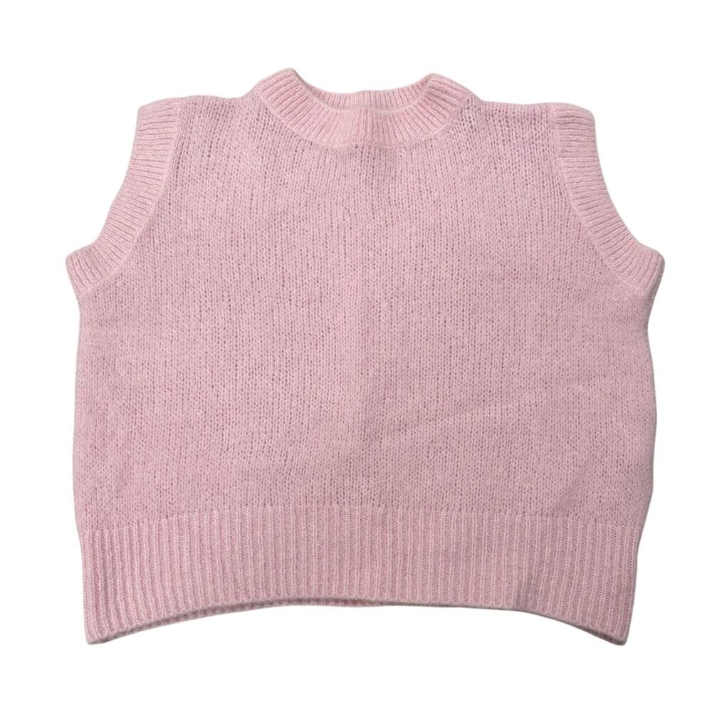 Italian Kid Mohair Wool Knit Waistcoat Vest Light Pink Cozy Y2K Preppy, XL